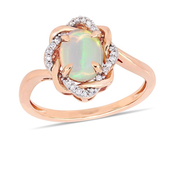 Blue Opal (3/4 ct.t.w.) and Diamond (1/10 ct.t.w.) Interlaced Halo Ring 10k Rose Gold