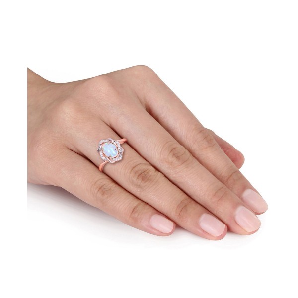 Blue Opal (3/4 ct.t.w.) and Diamond (1/10 ct.t.w.) Interlaced Halo Ring 10k Rose Gold