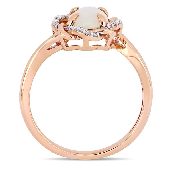 Blue Opal (3/4 ct.t.w.) and Diamond (1/10 ct.t.w.) Interlaced Halo Ring 10k Rose Gold