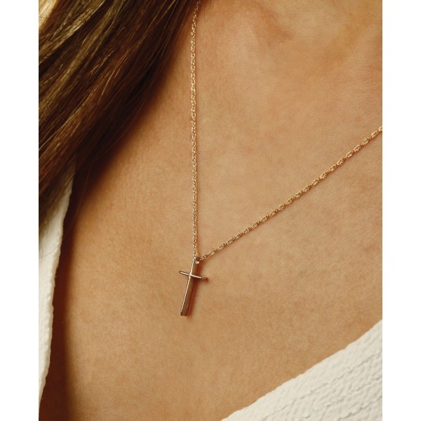 Solid Cross Necklace Set in 14k   White or Rose Go...