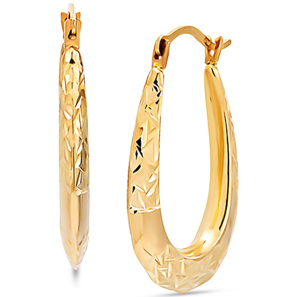 Textured Oval Hoop Earrings in 14k Gold