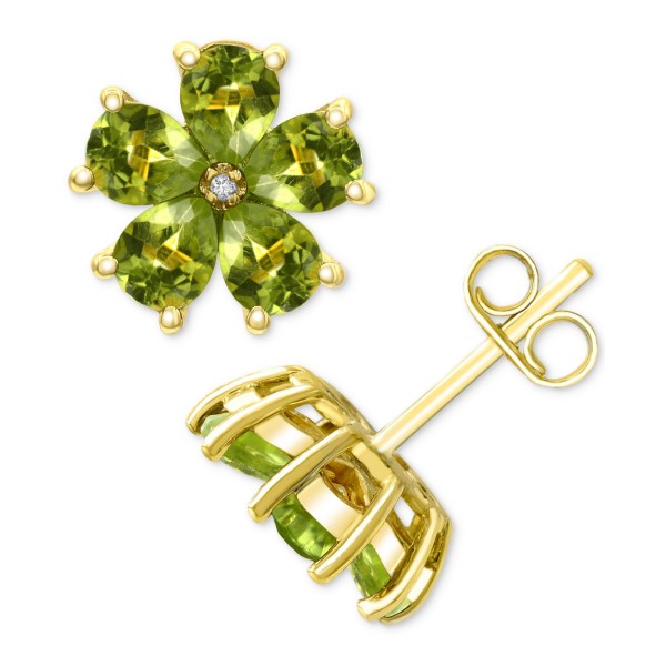 Peridot (3-1/3 ct. t.w.) & Diamond Accent Flower Stud Earrings in 14k Gold-Plated Sterling Silver