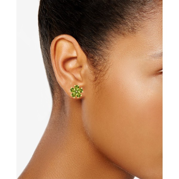 Peridot (3-1/3 ct. t.w.) & Diamond Accent Flower Stud Earrings in 14k Gold-Plated Sterling Silver