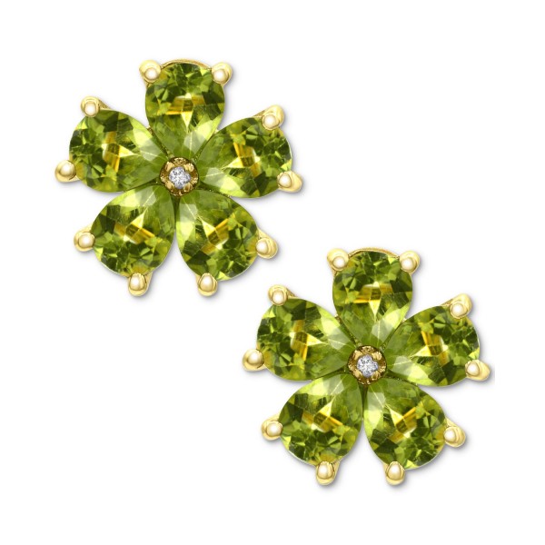 Peridot (3-1/3 ct. t.w.) & Diamond Accent Flower Stud Earrings in 14k Gold-Plated Sterling Silver