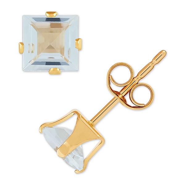 Aquamarine Square Stud Earrings (1 ct. ) in 14k Gold