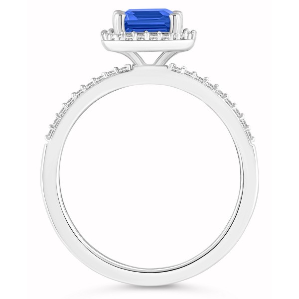 Created Sapphire (2 ct. ) and Created White Sapphire (1/4 ct. ) Halo Ring in 10K White Gold