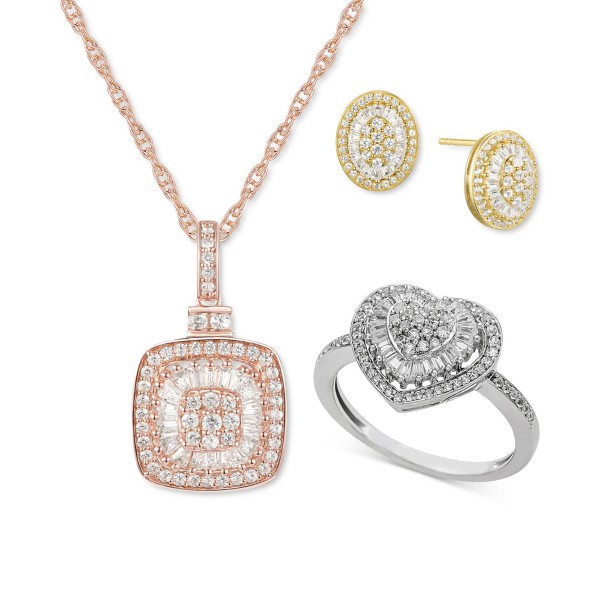 Diamond Baguette Starburst Collection in 14K White...