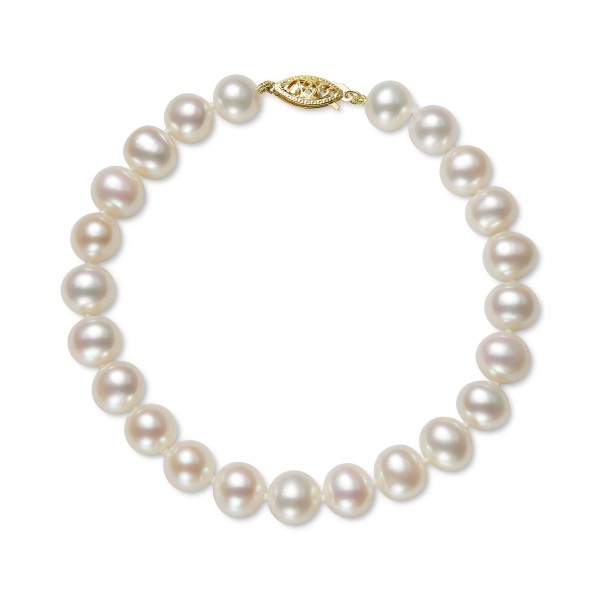 Cultured Freshwater Pearl Bracelet (7-1/2mm) in 14k Gold