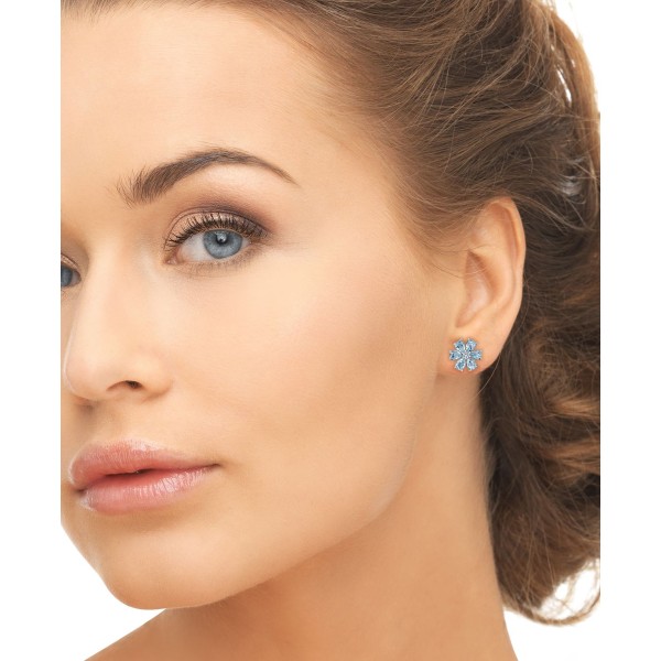 Blue Topaz (2-3/8 ct. t.w.) & White Topaz Accent Flower Stud Earrings in Sterling Silver