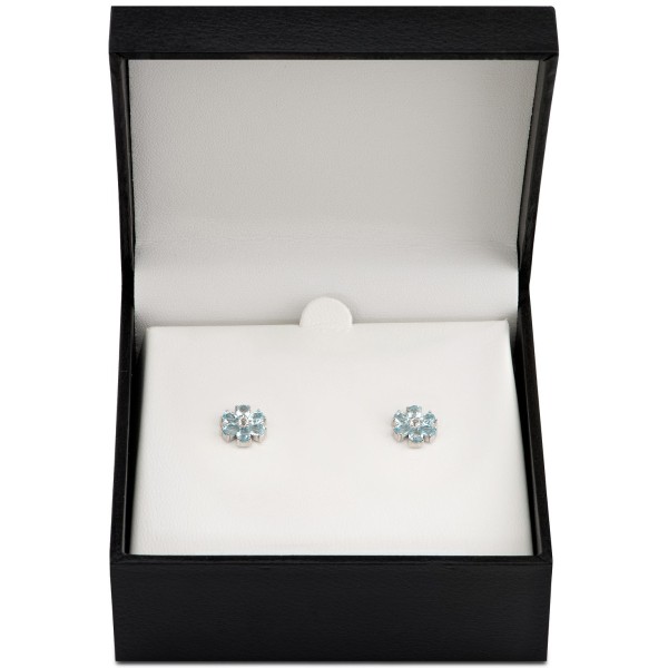 Blue Topaz (2-3/8 ct. t.w.) & White Topaz Accent Flower Stud Earrings in Sterling Silver