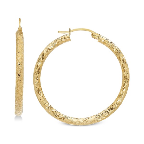 Textured Hoop Earrings in 14k Gold  1 3/8 inch