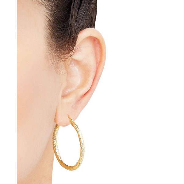 Textured Hoop Earrings in 14k Gold  1 3/8 inch