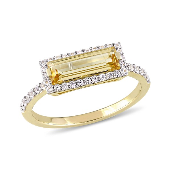 Baguette Cut Citrine (1-1/5 ct. ) and White Sapphire (1/3 ct. .) Halo Ring in 18k Yellow Gold Over Sterling Silver