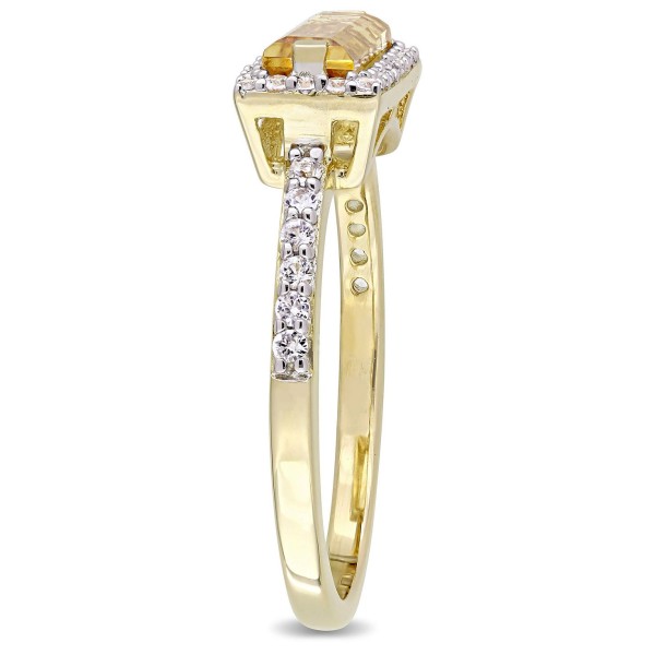 Baguette Cut Citrine (1-1/5 ct. ) and White Sapphire (1/3 ct. .) Halo Ring in 18k Yellow Gold Over Sterling Silver