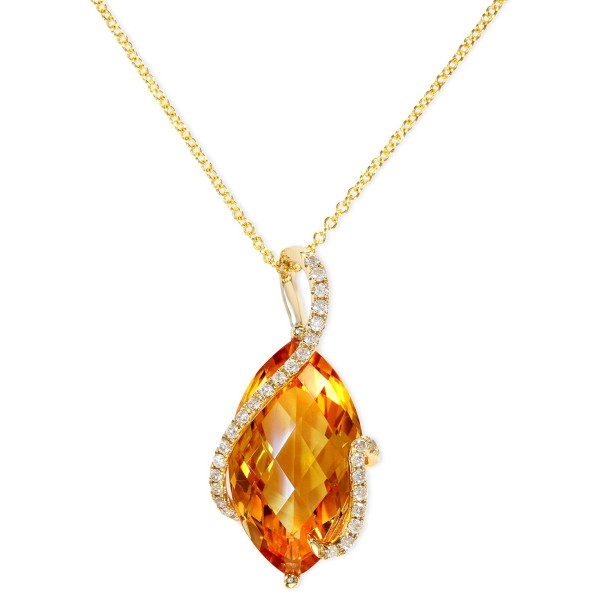 Citrine and Diamond (1/8 ct. ) Marquise Wrap Penda...