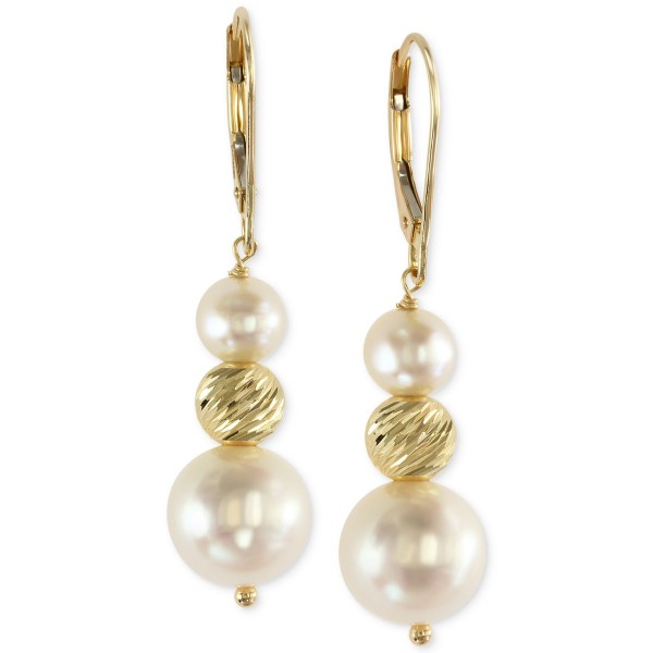 Cultured Freshwater Pearl Drop Earrings in 14k Gol...