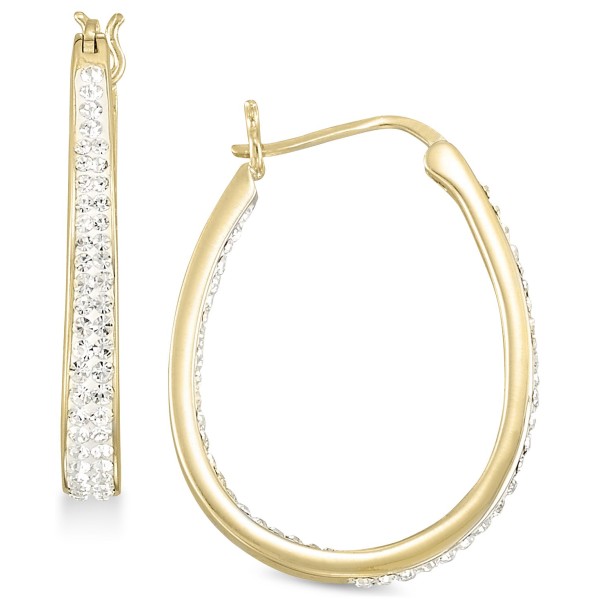 Crystal Oval Hoop Earrings in 18K Yellow Gold Over...