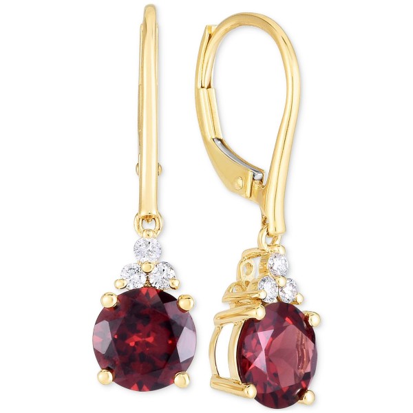 Garnet (3 ct. ) & Diamond (1/8 ct. ) Leverback Dro...