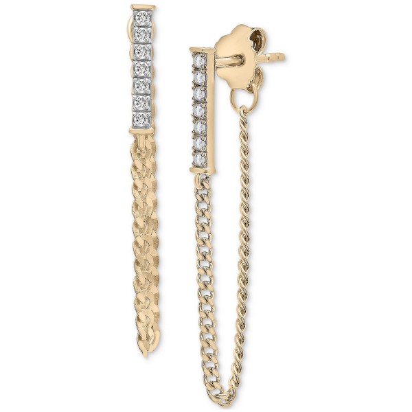 Diamond Bar Front to Back Chain Drop Earrings (1/6...