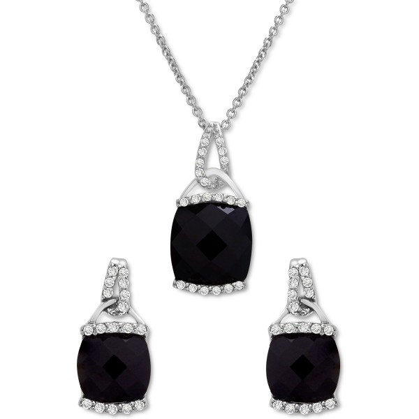 2-Pc. Set Onyx & Diamond (1/10 ct. tw.) Pendant Necklace & Matching Stud Earrings in Sterling Silver