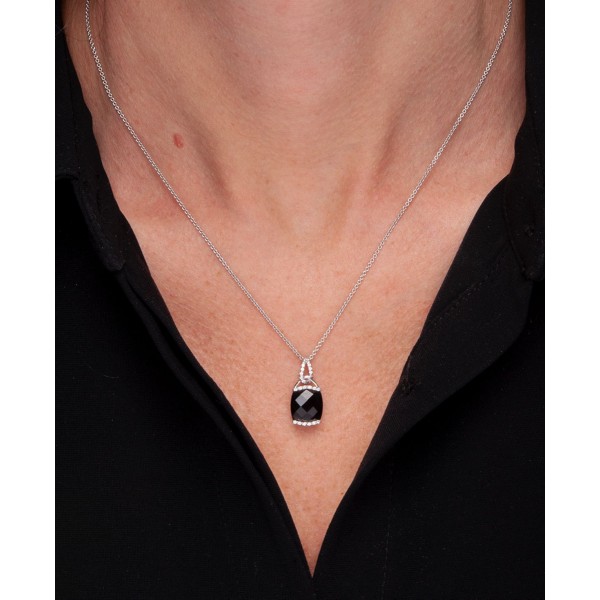 2-Pc. Set Onyx & Diamond (1/10 ct. tw.) Pendant Necklace & Matching Stud Earrings in Sterling Silver