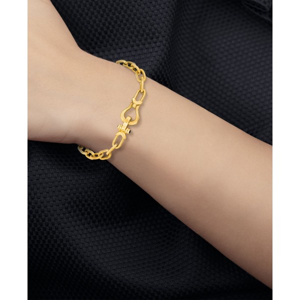 Black Spinel Horseshoe Clasp Paperclip Link Bracelet in 14k Gold-Plated Sterling Silver