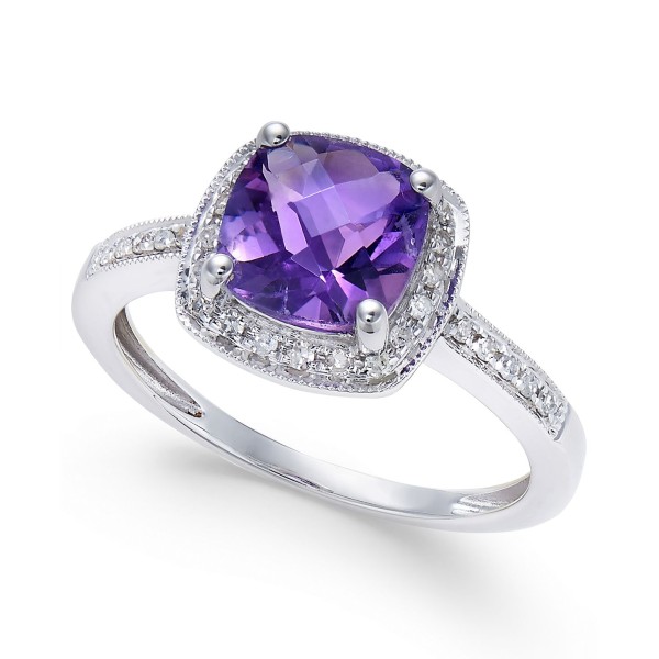 Amethyst (1-1/5 ct. ) and Diamond (1/10 ct. ) Ring in 14k White Gold