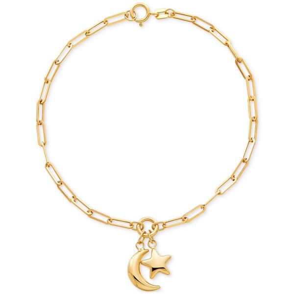 Moon & Star Charm Bracelet in 10k Gold