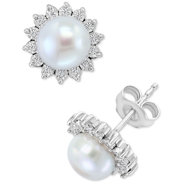 Cultured Freshwater Pearl (7mm) & Diamond (1/1...