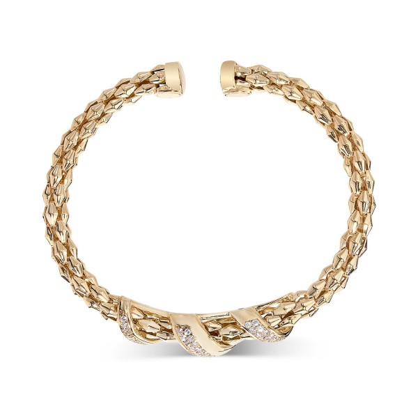 Diamond Pavé Twist Pyramid Link Cuff Bracelet (5/8 ct. ) in 14k Gold-Plated Sterling Silver