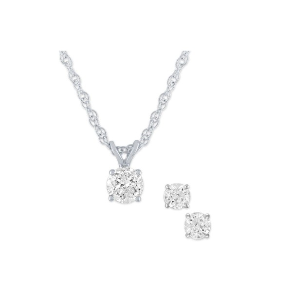 Diamond 2-Pc. Pendant Necklace & Matching Stud Ear...