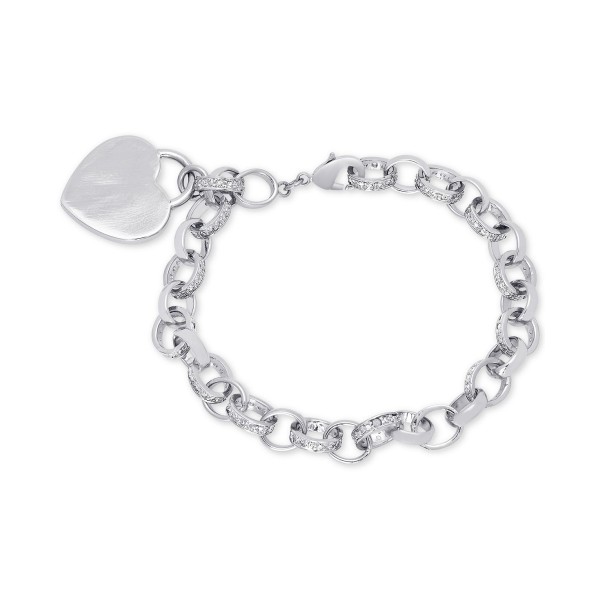 Diamond Accent Heart Tag Chain Bracelet 7.5