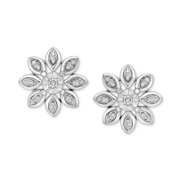 Diamond Flower Cluster Earrings (1/10 ct. ) in Sterling Silver