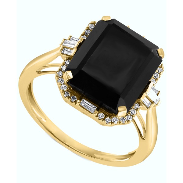 Onyx & Diamond (1/5 ct. ) Halo Ring in 14k Gol...