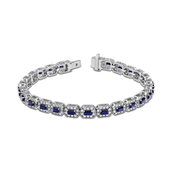 Sapphire (3 ct. ) & Diamond (3 ct. ) Halo Link Bracelet in 14k White Gold (Also in Emerald & Ruby)