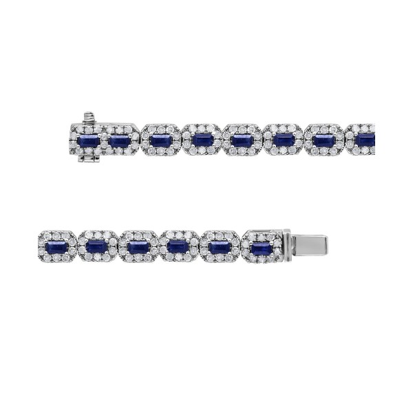 Sapphire (3 ct. ) & Diamond (3 ct. ) Halo Link Bracelet in 14k White Gold (Also in Emerald & Ruby)