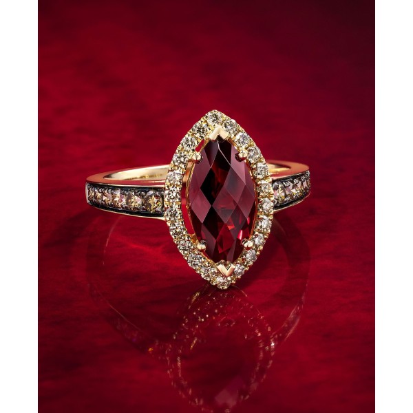 Pomegranate Garnet (2 ct. ) & Diamond (1/2 ct. ) Halo Ring in 14k Rose Gold