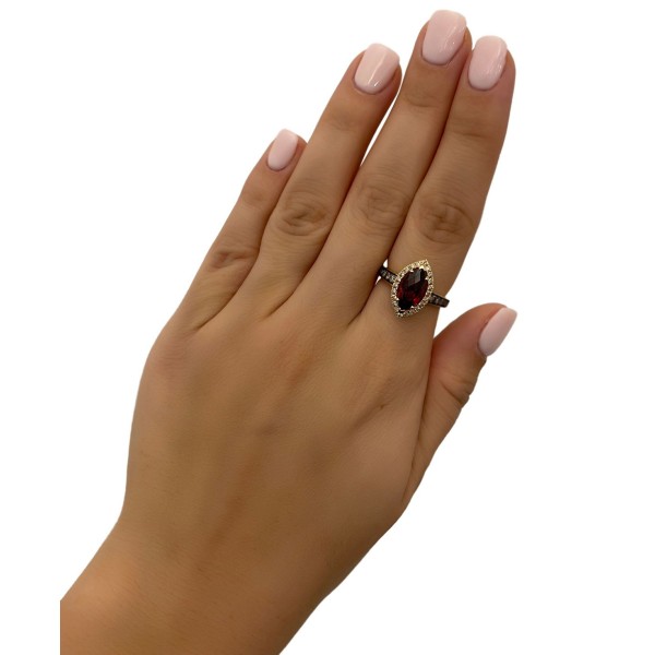 Pomegranate Garnet (2 ct. ) & Diamond (1/2 ct. ) Halo Ring in 14k Rose Gold