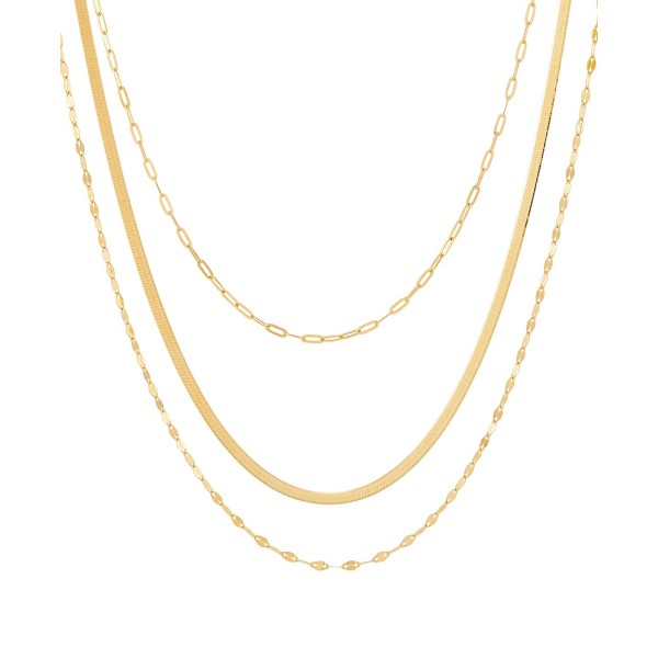 Triple Layered Chain Necklace in 10k Gold  17