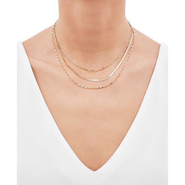 Triple Layered Chain Necklace in 10k Gold  17