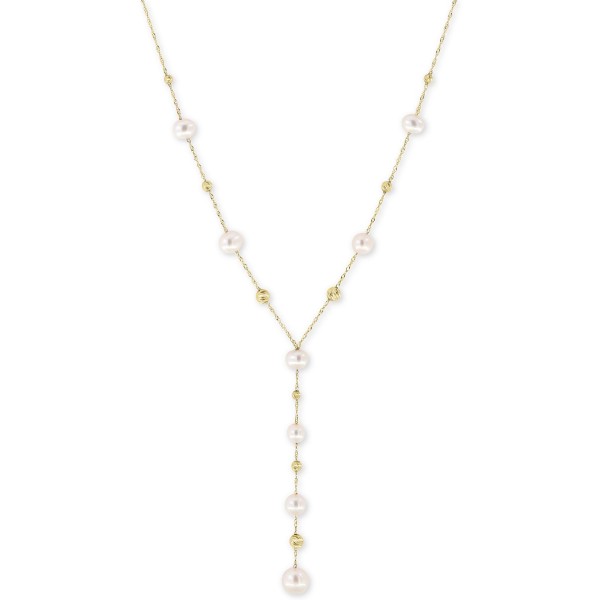 Cultured Freshwater Pearl (5  6  & 7mm) Lariat Necklace in 14k Gold