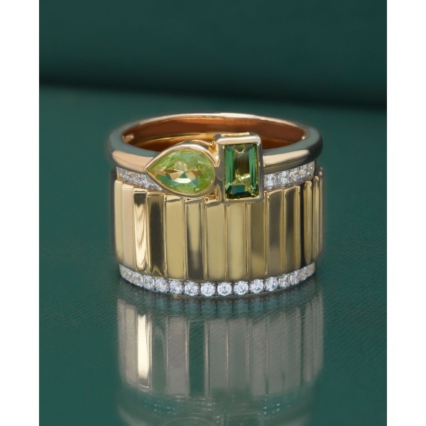 Peridot (5/8 ct. ) & Green Tourmaline Ring (1/3 ct. ) Bezel Ring in Gold Vermeil  