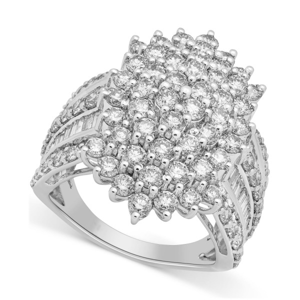 Diamond Round & Baguette Cluster Multirow Statemen...