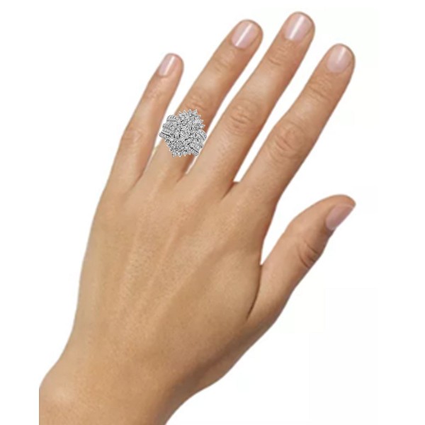 Diamond Round & Baguette Cluster Multirow Statemen...