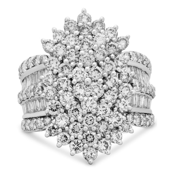 Diamond Round & Baguette Cluster Multirow Statement Ring (4 ct. ) in 10k White Gold