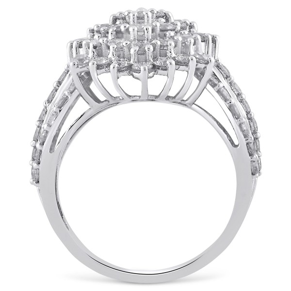 Diamond Round & Baguette Cluster Multirow Statement Ring (4 ct. ) in 10k White Gold