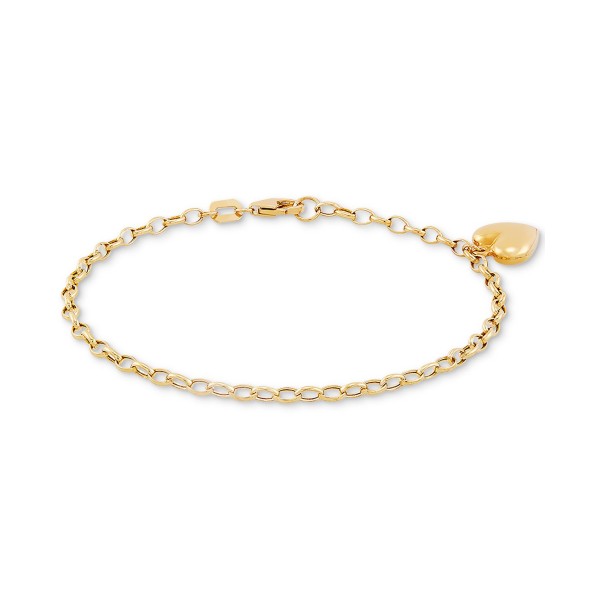 Heart Charm Link Chain Bracelet in 10k Gold