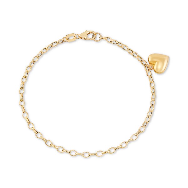 Heart Charm Link Chain Bracelet in 10k Gold