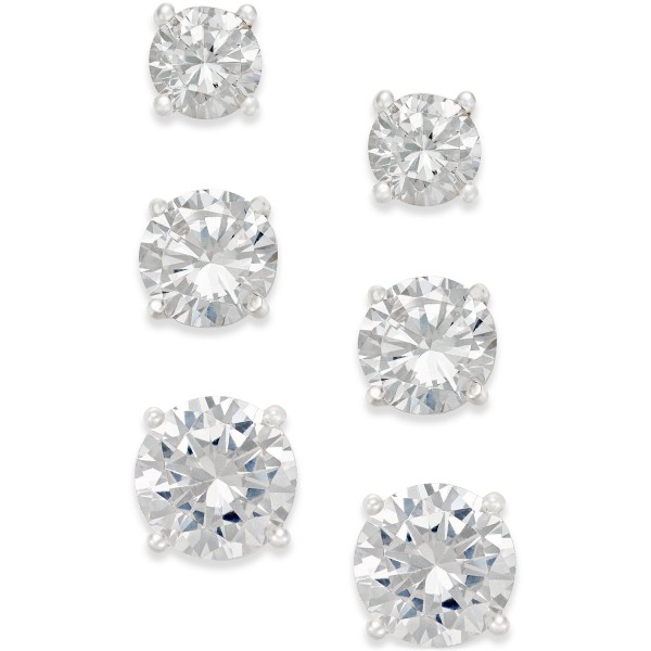 Cubic Zirconia Stud Earring Set in 18k Gold over S...