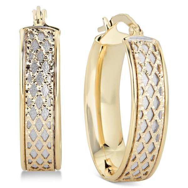 Lattice-Design Oval Hoop Earrings in 14k White Gol...